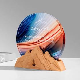 水晶奖杯定制创意实木山峰授权牌订制优秀员工年会彩印奖牌定做