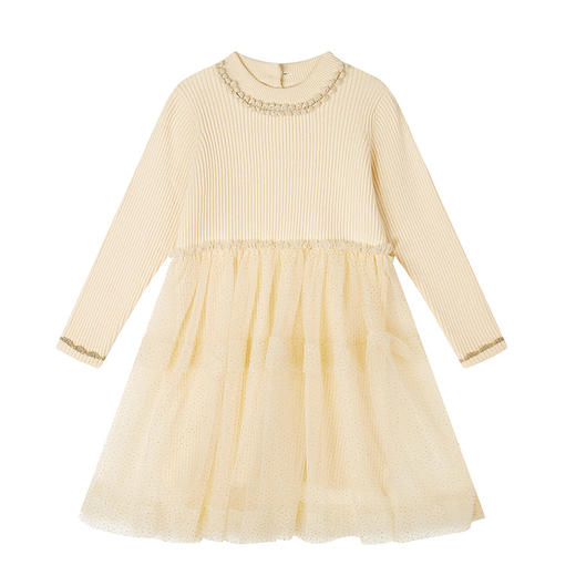 笛莎Deesha 童装2023冬季新款时尚网纱拼接针织连衣裙 商品图4