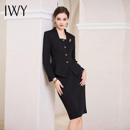 IWY/名媛黑色方领西装两件套女秋冬法式职业裙装面试正装工作服CS1860 商品图1