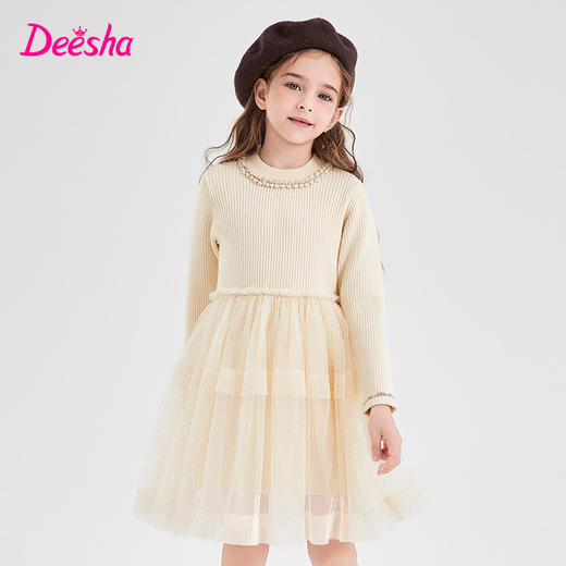 笛莎Deesha 童装2023冬季新款时尚网纱拼接针织连衣裙 商品图0