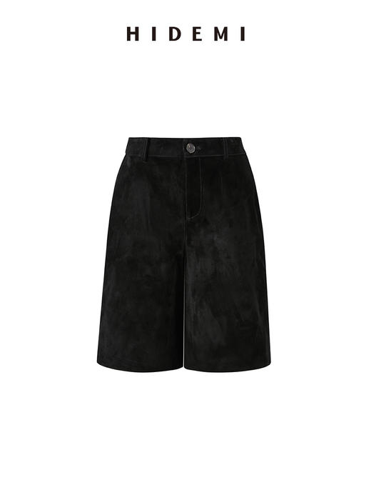 HIDEMI 麂皮极简拉链廓形口袋式中长款皮衣大衣套装 外套/中短裤 商品图12