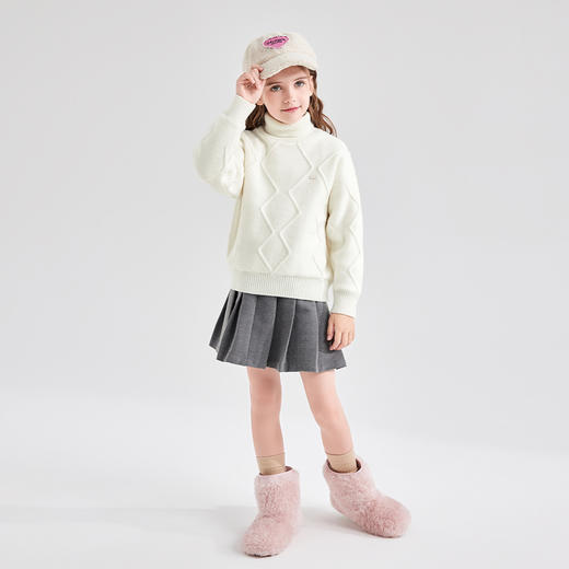 笛莎Deesha 童装女童针织衫2023冬新款加绒高领甜美花朵毛衣 商品图2