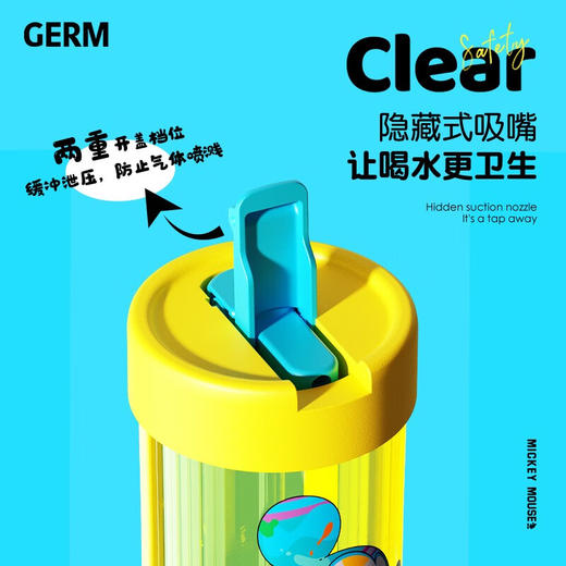【小家电】格沵（germ）米奇系列男女儿童小学生Tritan耐摔夏季吸管水杯子潮流水杯 米奇系列随行杯-绿色 500mlHF 商品图2