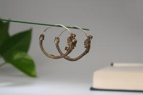 清代·老银立体掐丝龙头耳环