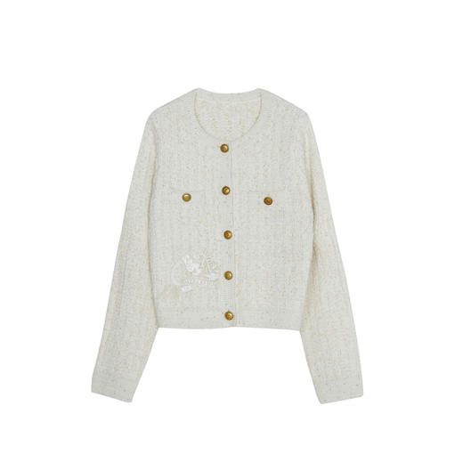 谜底小香风针织衫女2023冬新品时尚圆领单排扣针织开衫234MZ1856 商品图4