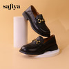 Safiya/索菲娅2023秋冬复古真皮低跟圆头金属扣英伦小皮鞋 SF33112451 商品缩略图2