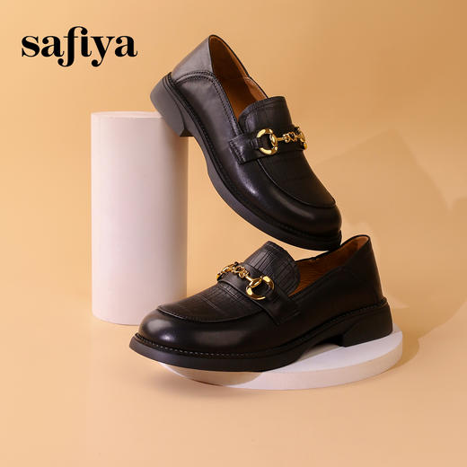 Safiya/索菲娅2023秋冬复古真皮低跟圆头金属扣英伦小皮鞋 SF33112451 商品图2