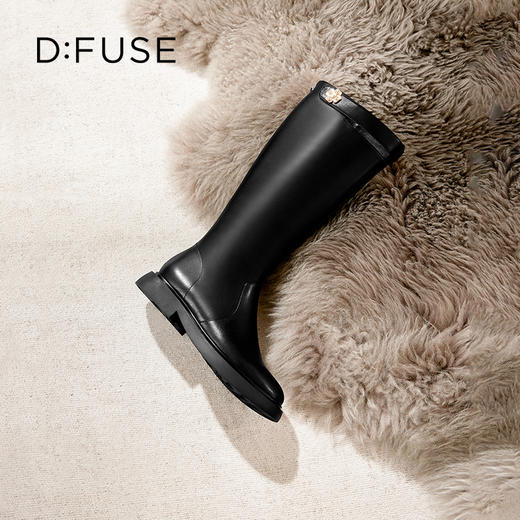 Dfuse迪芙斯冬季新款牛皮圆头法式珍珠骑士靴长靴DF34117021 商品图10