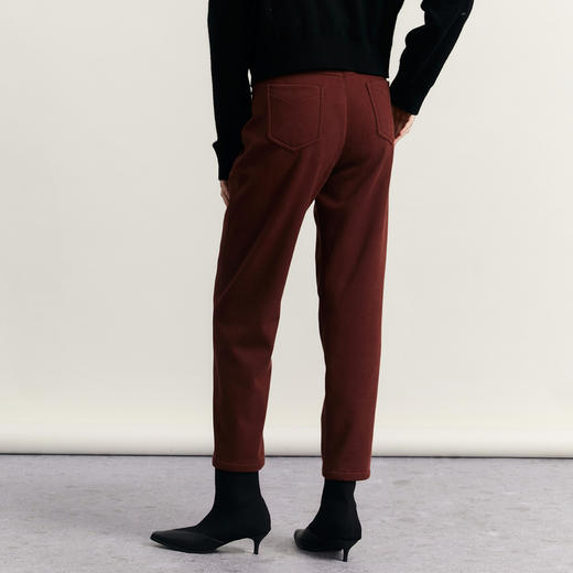 谜底磨毛休闲裤女2023冬款简约时尚高腰百搭直筒九分裤234MK1501 商品图2