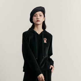 谜底雪尼尔绣花卫衣女2023冬新品百搭套头连帽宽松上衣234MV1548