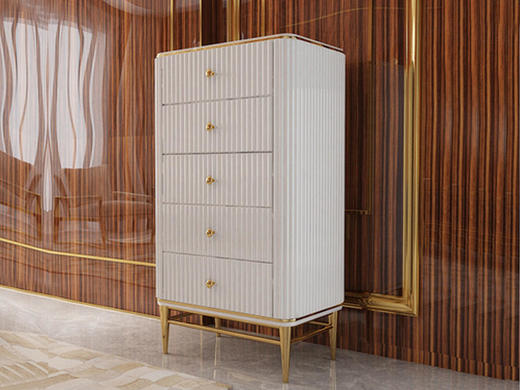 佐梵五斗柜轻者 不锈钢金色+E1高密度板添加亮光钢琴烤漆工艺+实木缓冲抽屉+20MM环保大理石面[免费送装，偏远地区除外] 商品图1