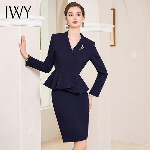 IWY/藏青色西装裙两件套女上班通勤显瘦职业套装气质珠宝店工作服套裙CS1864 商品图1