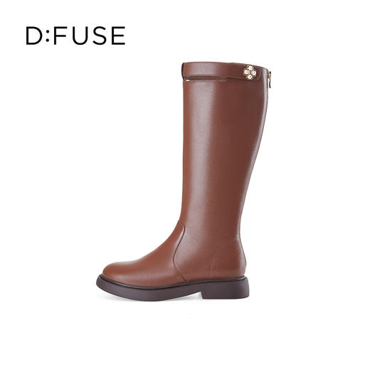 Dfuse迪芙斯冬季新款牛皮圆头法式珍珠骑士靴长靴DF34117021 商品图1