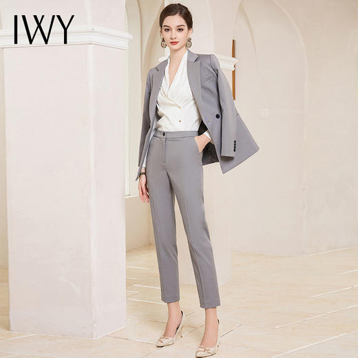 IWY/灰色秋冬羊毛西装套装女时尚高级感职业装上班面试工作服CP1867 商品图4