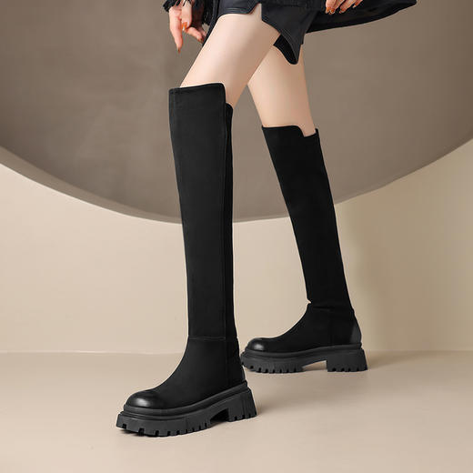 ZHR2022年秋冬季新款简约圆头显瘦气质百搭休闲不对称擦色长筒靴 商品图2