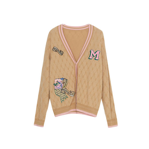 谜底针织开衫女2023冬季新品复古学院风V领刺绣宽松毛衣234MZ1873 商品图4