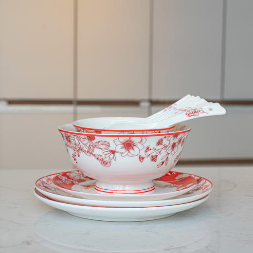 【餐具清仓特惠4折】品物攸宜唐山骨瓷锦绣前程中式碗碟 家用红色高级感餐具礼盒装 商品图7