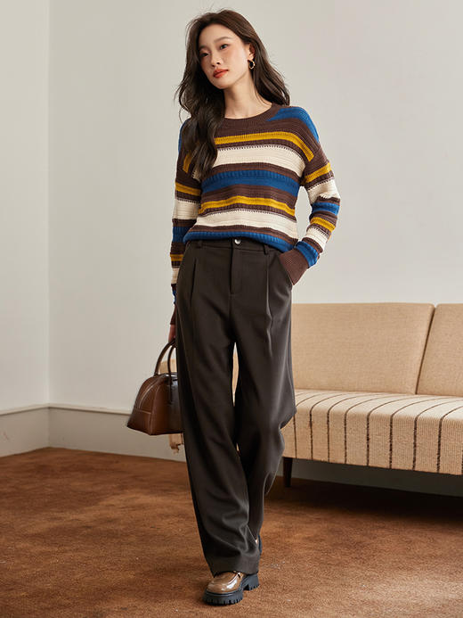 【89元福袋，不支持退换】熙世界彩虹条纹毛衣秋冬女慵懒风宽松超好看圆领针织衫2025年新款 商品图4