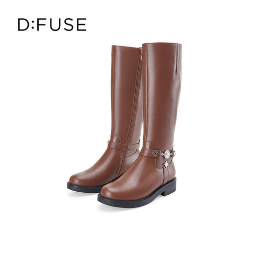 Dfuse迪芙斯冬季新款经典牛皮圆头轻哥特风骑士靴长靴DF34117020 商品图6