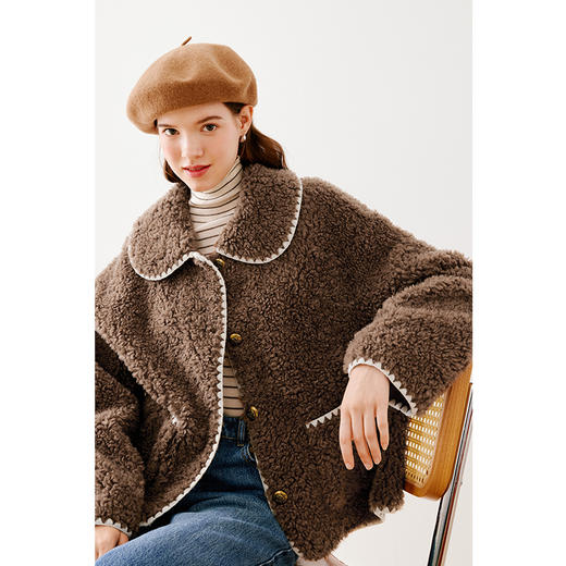 【严选】诗凡黎冬娃娃领学院风撞色皮草7EA311541 商品图0