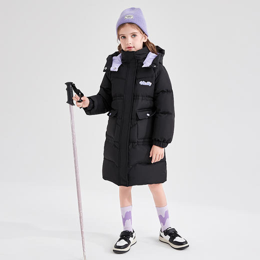 笛莎女童羽绒服2023冬季新款撞色连帽工装长款羽绒服  商品图2