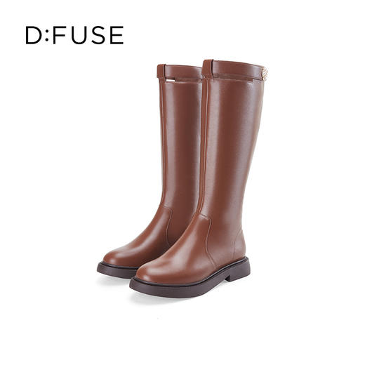 Dfuse迪芙斯冬季新款牛皮圆头法式珍珠骑士靴长靴DF34117021 商品图2