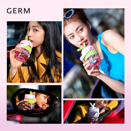 【小家电】格沵（germ）可口可乐联名水杯Tritan高颜值女士防漏耐高温吸管杯子便携塑料杯 云白400ML【啵啵杯】HF 商品图1