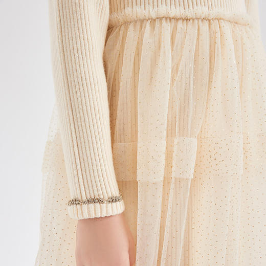 笛莎Deesha 童装2023冬季新款时尚网纱拼接针织连衣裙 商品图3