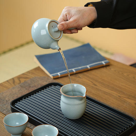 【特惠6折】元本道开片可养汝窑功夫茶具套装家用瓷器高级陶瓷喝茶侧把壶套组 商品图6