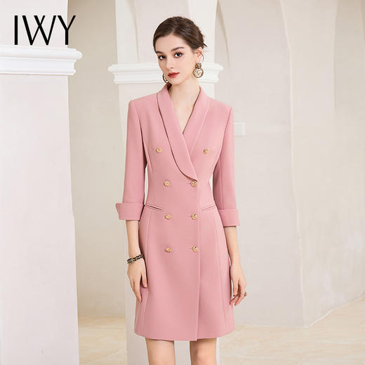 IWY/粉色连衣裙女主持人上镜职业装秋季长袖西装裙前台医美工作服高端Q991 商品图1