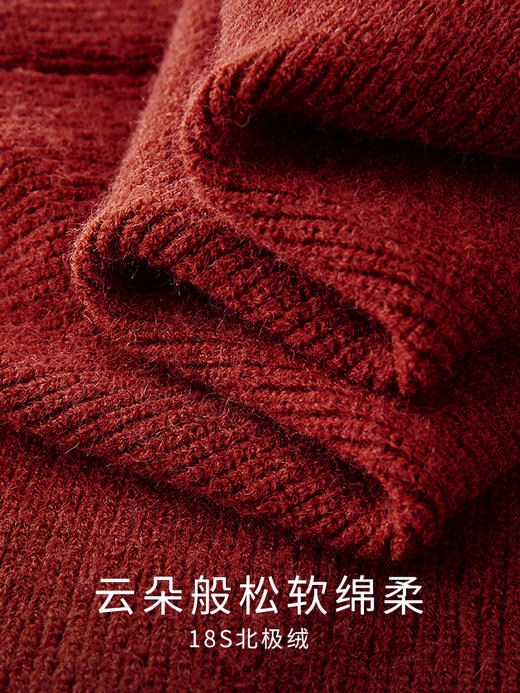 【年终特卖】熙世界新中式珍珠盘扣红色毛衣女设计感POLO领打底针织衫2025秋冬 商品图3