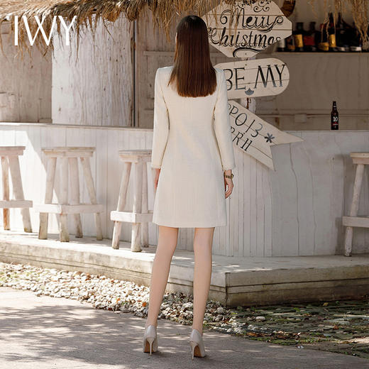 IWY/白色编织法式洋装气质名媛长袖春季职业长裙名媛职业正装Q1023 商品图3