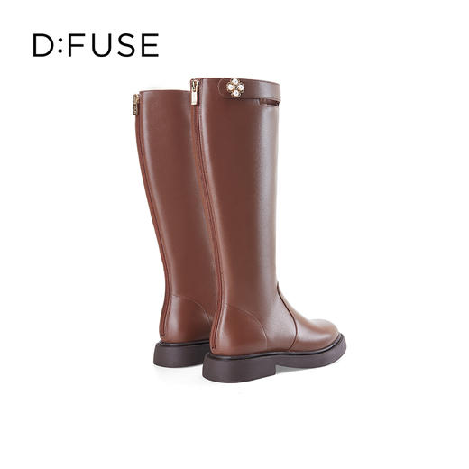 Dfuse迪芙斯冬季新款牛皮圆头法式珍珠骑士靴长靴DF34117021 商品图3