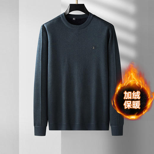 加绒【新款DDS】大依优型大码男装加绒毛衣圆领毛衫针织衫休闲加肥加大男士胖子大码内搭上衣 商品图0