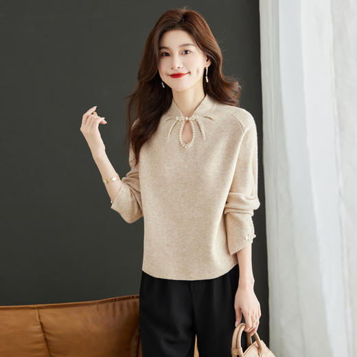 秋冬新款，设计感小香风毛衣女小个子短款针织立领国风红色上衣CC-MY-68278 商品图2