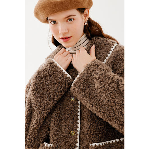 【严选】诗凡黎冬娃娃领学院风撞色皮草7EA311541 商品图3