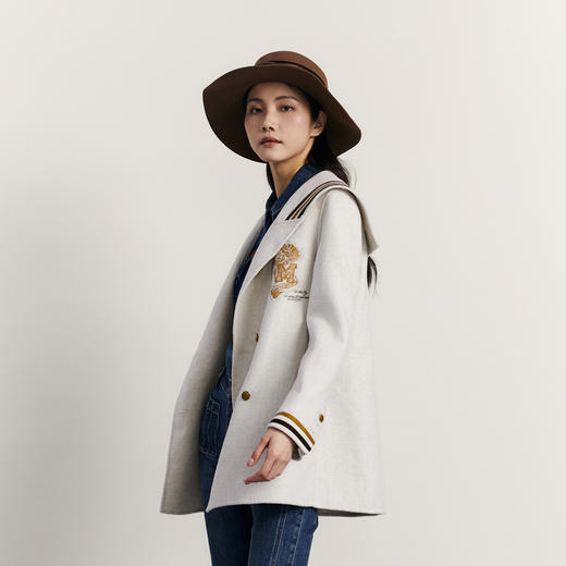 谜底毛呢大衣女2023冬季新品复古学院风宽松中长款外套234MD1472 商品图1