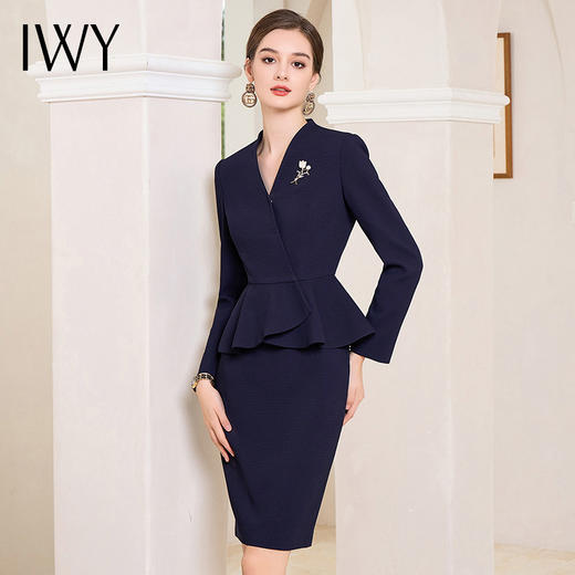 IWY/藏青色西装裙两件套女上班通勤显瘦职业套装气质珠宝店工作服套裙CS1864 商品图2