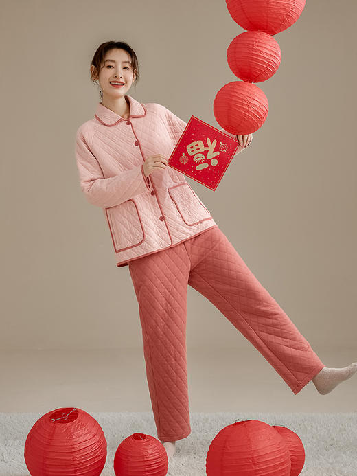 康妮雅女式长袖长裤开襟套装 商品图1