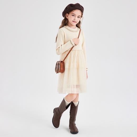 笛莎Deesha 童装2023冬季新款时尚网纱拼接针织连衣裙 商品图2