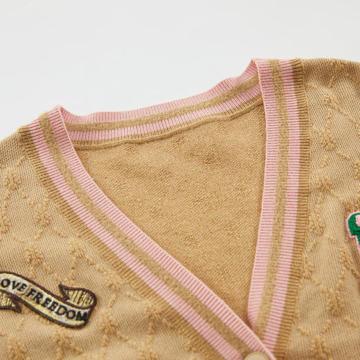 谜底针织开衫女2023冬季新品复古学院风V领刺绣宽松毛衣234MZ1873 商品图3