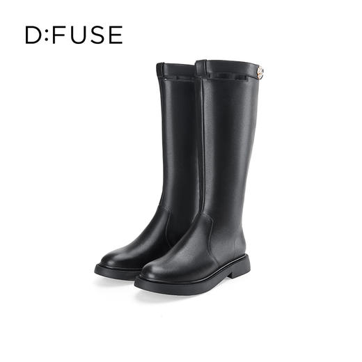 Dfuse迪芙斯冬季新款牛皮圆头法式珍珠骑士靴长靴DF34117021 商品图4
