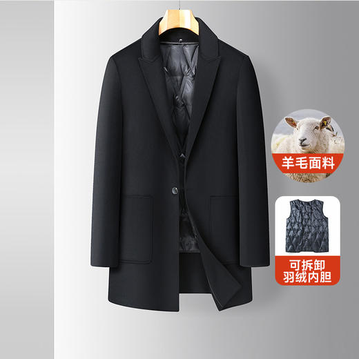 【羊毛】【可拆卸羽绒内胆】【新款DDS】大依优型大码绵羊毛双面呢毛呢大衣保暖外套上衣男士绅士胖子休闲商务 商品图0