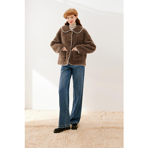 【严选】诗凡黎冬娃娃领学院风撞色皮草7EA311541 商品图2