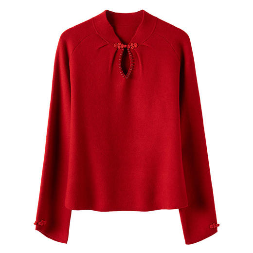 秋冬新款，设计感小香风毛衣女小个子短款针织立领国风红色上衣CC-MY-68278 商品图4