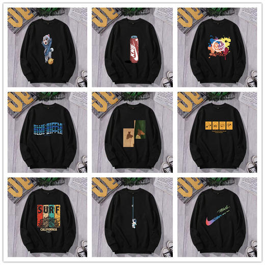 【独特的印花设计，让你眼前一亮！】卫衣男2023潮牌，运动秋冬新款，男式宽松大码圆领印花网红款打底上衣lm 商品图2