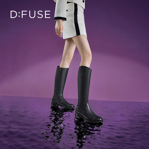 Dfuse迪芙斯2023冬季新款牛皮经典不对称骑士靴长靴女DF34117118 商品图5