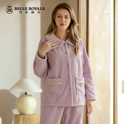 女士加绒睡衣秋冬款保暖加厚高档烂花绒家居服套装JJT90032 商品图2