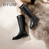 Dfuse迪芙斯冬季新款牛皮圆头法式珍珠骑士靴长靴DF34117021 商品缩略图0