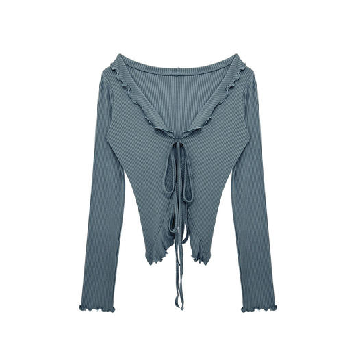 跃牌【洛水之神系列】鱼尾式甜美瑜伽服系带开衫波浪木耳边修身健身运动上衣 HN201 商品图4